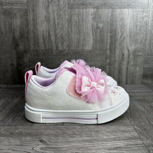 Skechers Twinkle Toddler size 10 White Pink Double Strap Shoes